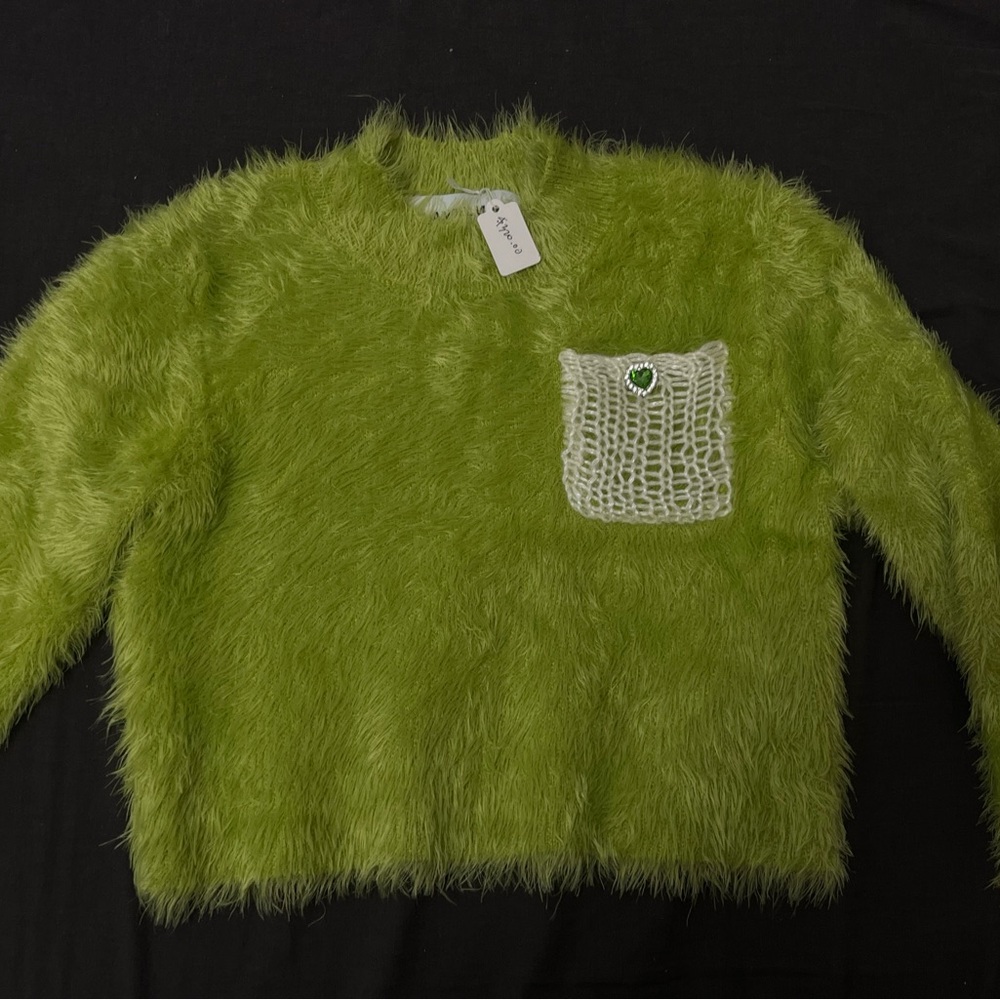 NWT Ann Andelman Cropped Green Sweater